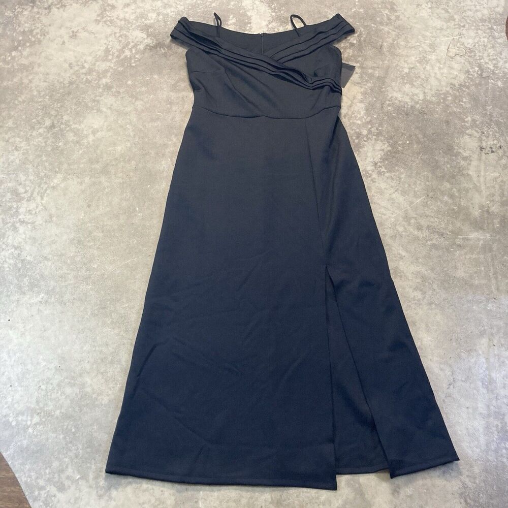 Enfocus Dress Womens 14W Black Criss Cross Off Shoulder Maxi Side Slit Evening